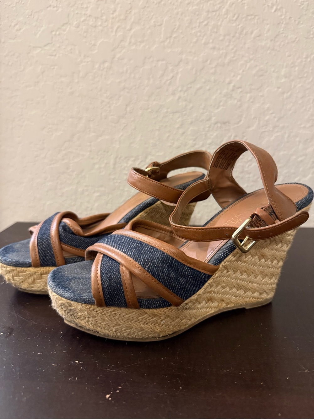 Women’s Denim & Tan Espadrille Wedge Sandals
